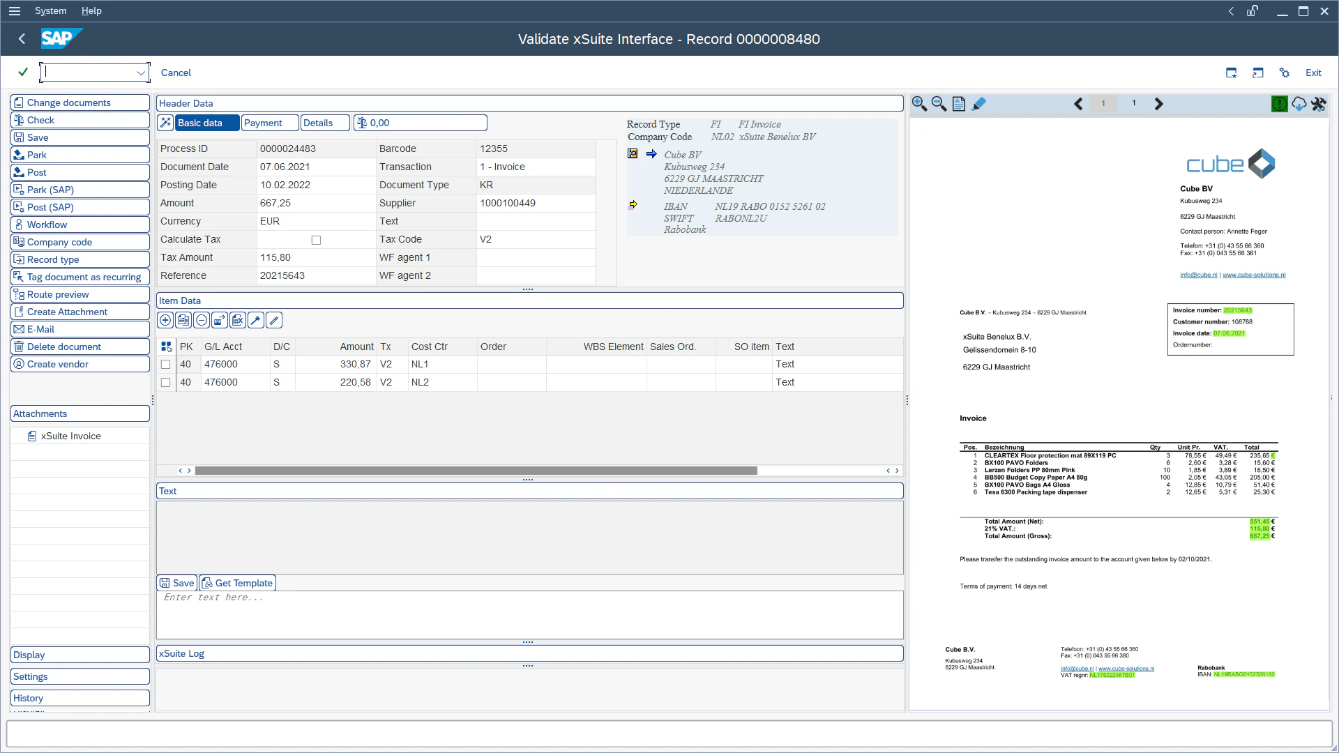 screenshot of xSuite Invoice